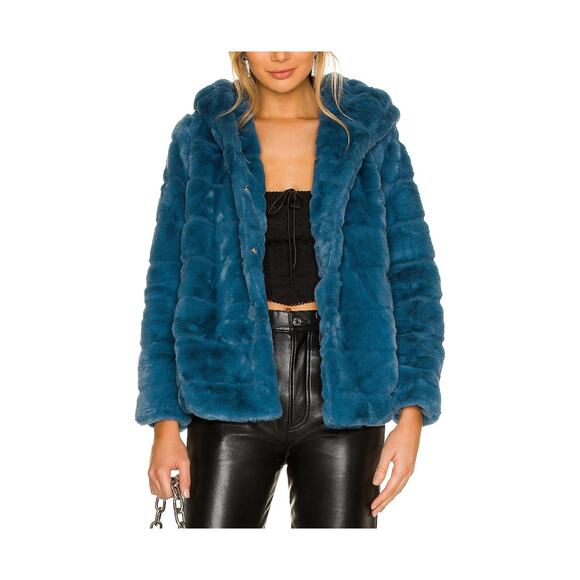 Apparis 'Goldie' Blue Polyester 4.0 Faur Fur Jacket Size S - Picture 1 of 4